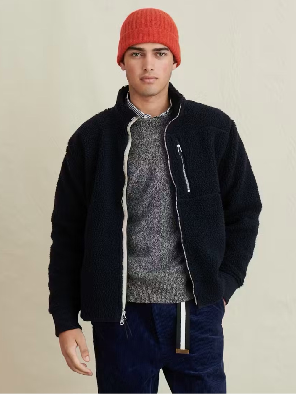 Alex Mill Zip Sherpa Trucker Jacket in Dark Navy